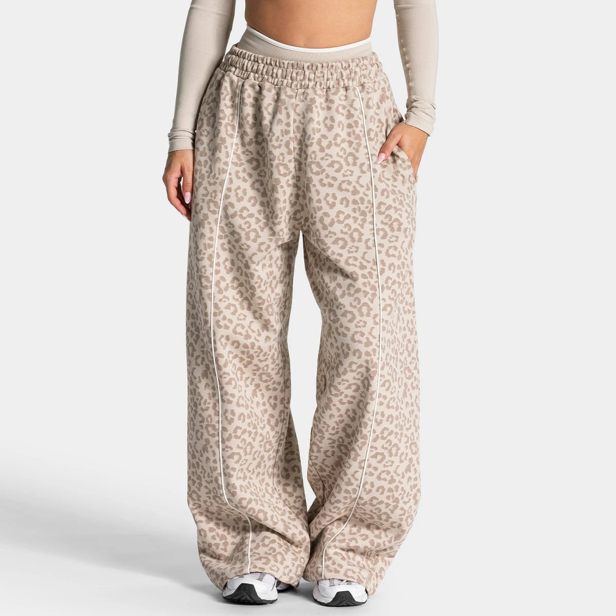 Damen Yoga Pants – Leoparden-Print, Wide Leg, Butt Lifting