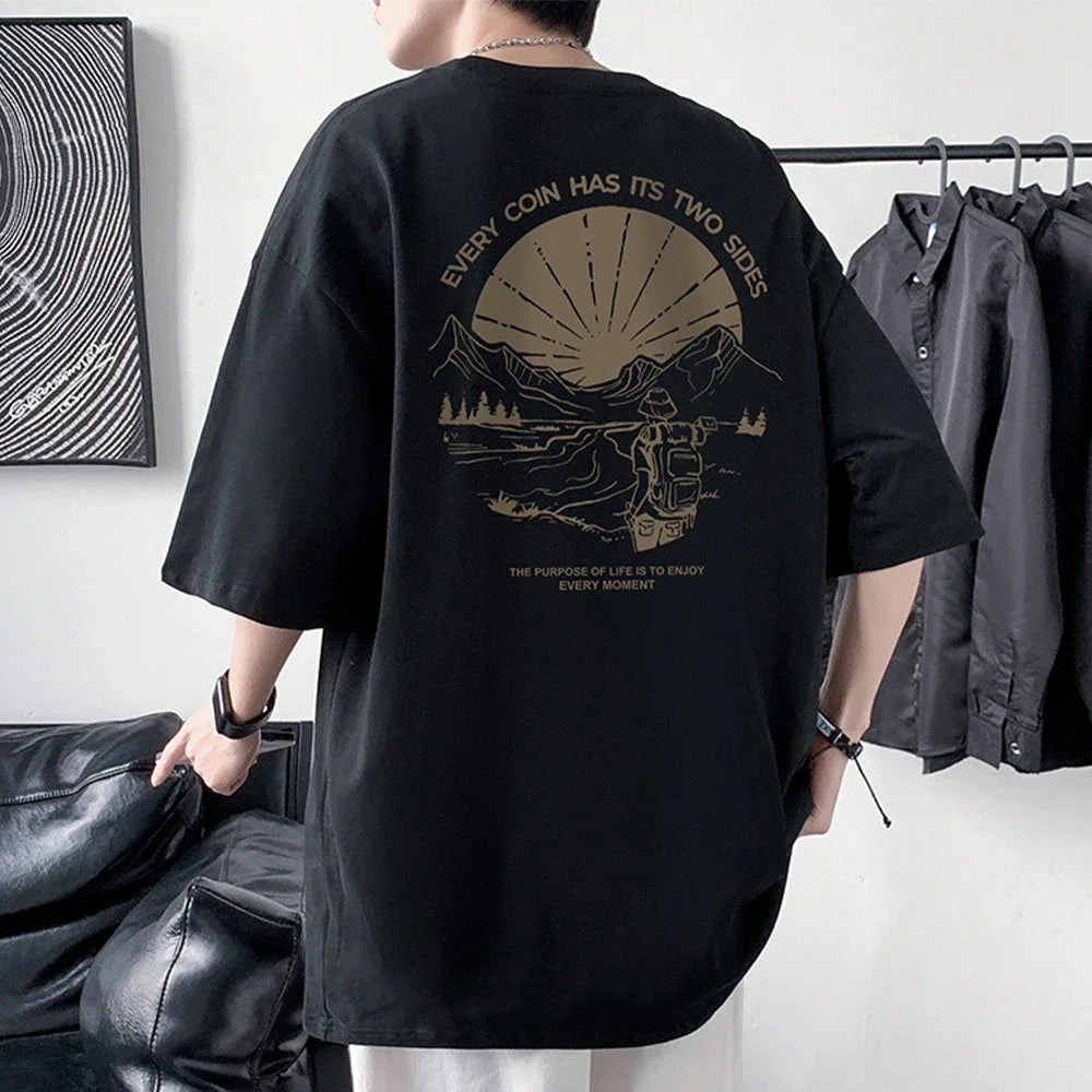 Herren Oversized T-Shirt – 100% Baumwolle, Vorder- & Rückendruck | Casual Sommer Tee