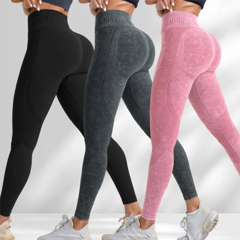 Damen Nahtlose Yoga Leggings – High Waist, Hip Lifting, Sand-Washed