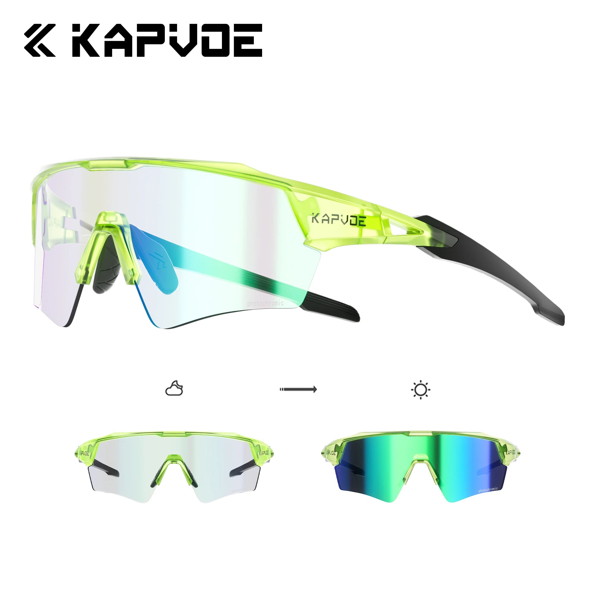 Kapvoe Photochromic Cycling Sunglasses for Men & Women – UV400 MTB Road Bike Eyewear, CE Certified