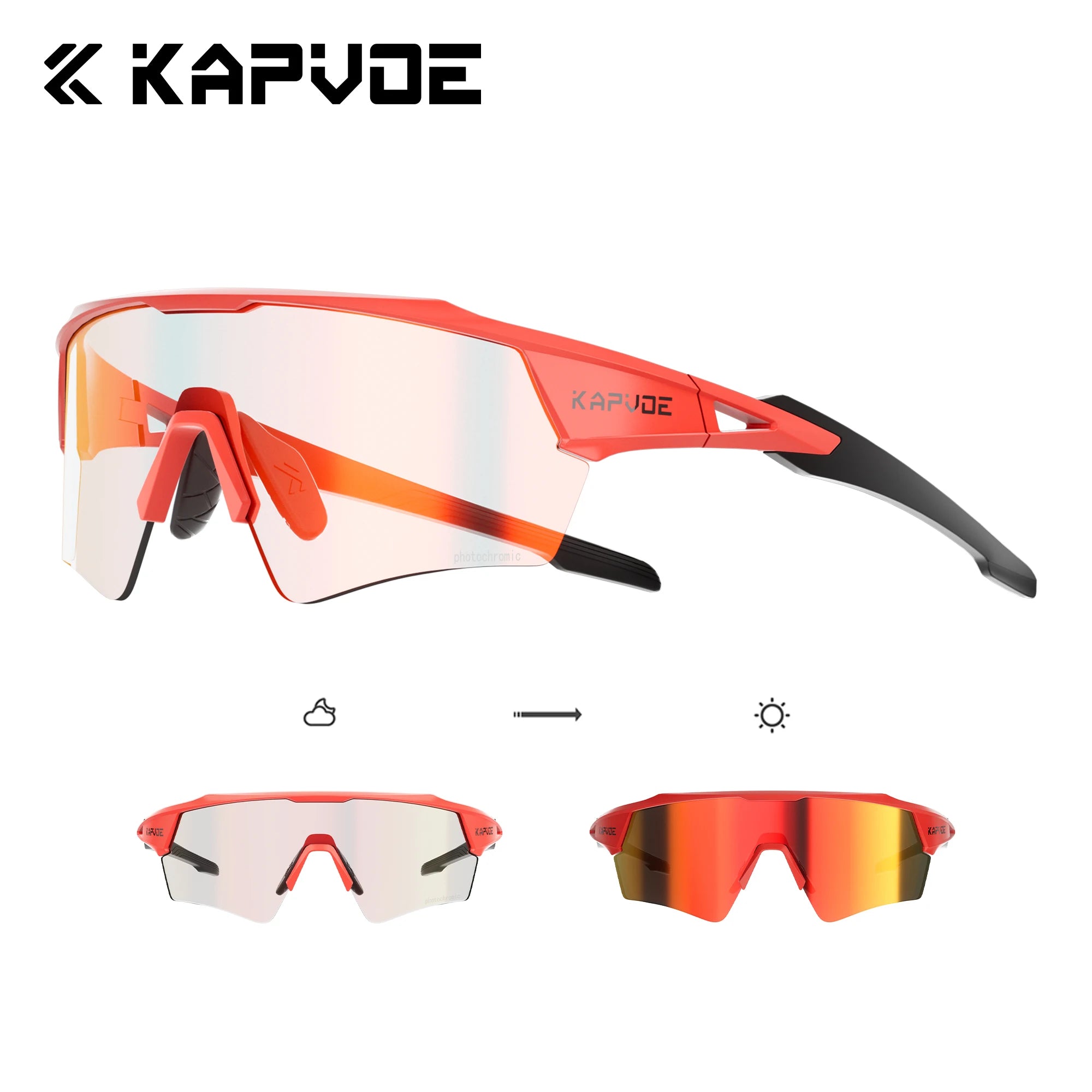 Kapvoe Photochromic Cycling Sunglasses for Men & Women – UV400 MTB Road Bike Eyewear, CE Certified