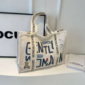 Damen Canvas Shopping Bag – Letter Print, Großes Fassungsvermögen, Öko & Wiederverwendbar
