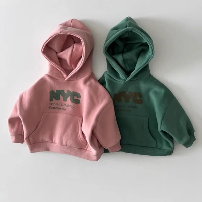 Kinder Fleece-Hoodie 2025 | Langarm, Buchstaben-Print, Warm, Herbst/Winter, 73–120 cm