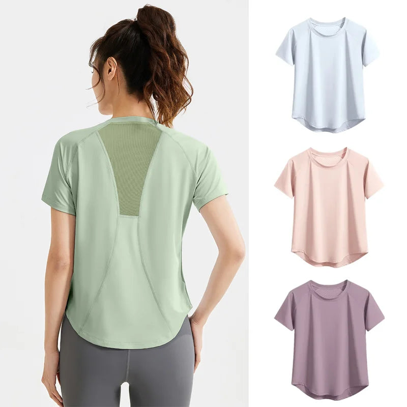 Yoga-Tops Damen – Sportswear Gym Shirt, Kurzarm, atmungsaktiv & schnelltrocknend | Pilates, Joggen, Workout