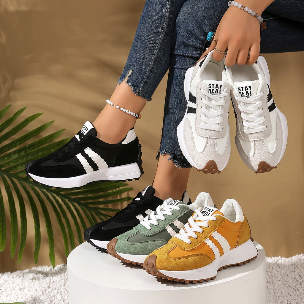 Damen Sneaker mit dicker Sohle – rutschfest, Schnürung, Frühling & Herbst