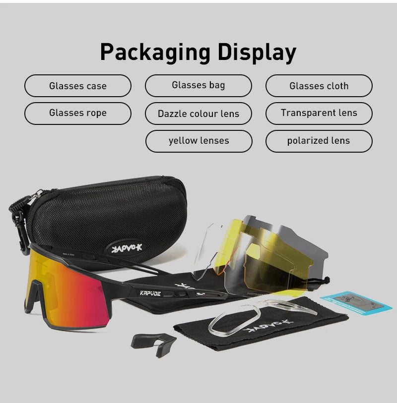 Fahrradbrille mit 4 Wechselgläsern – Polarisiert, UV400, Unisex, MTB & Rennrad, Laufen, Angeln, Autofahren (20 Farbsets)