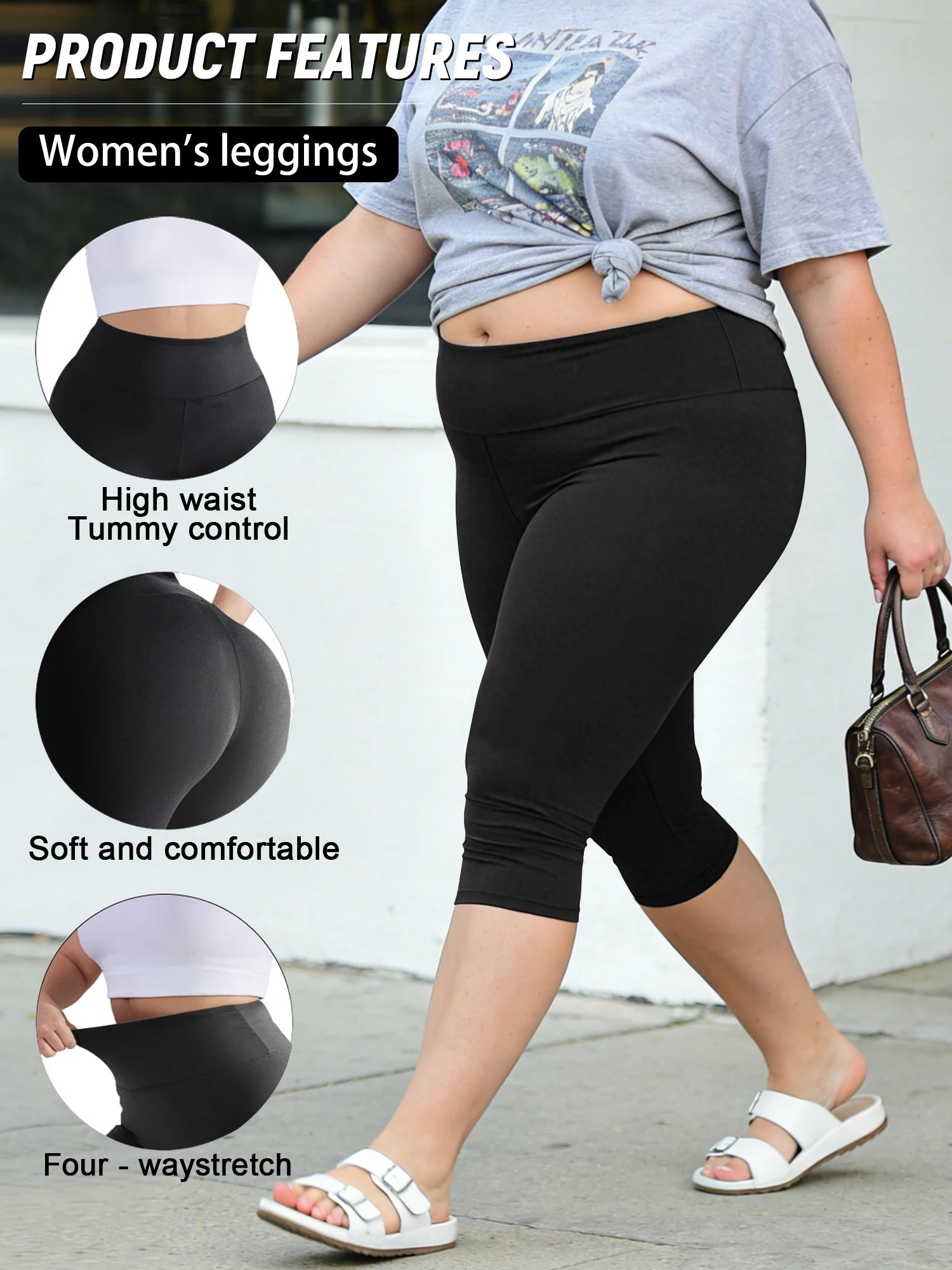 Damen Plus Size Capri Leggings – High Waist, Tummy Control, Größen 0XL–5X
