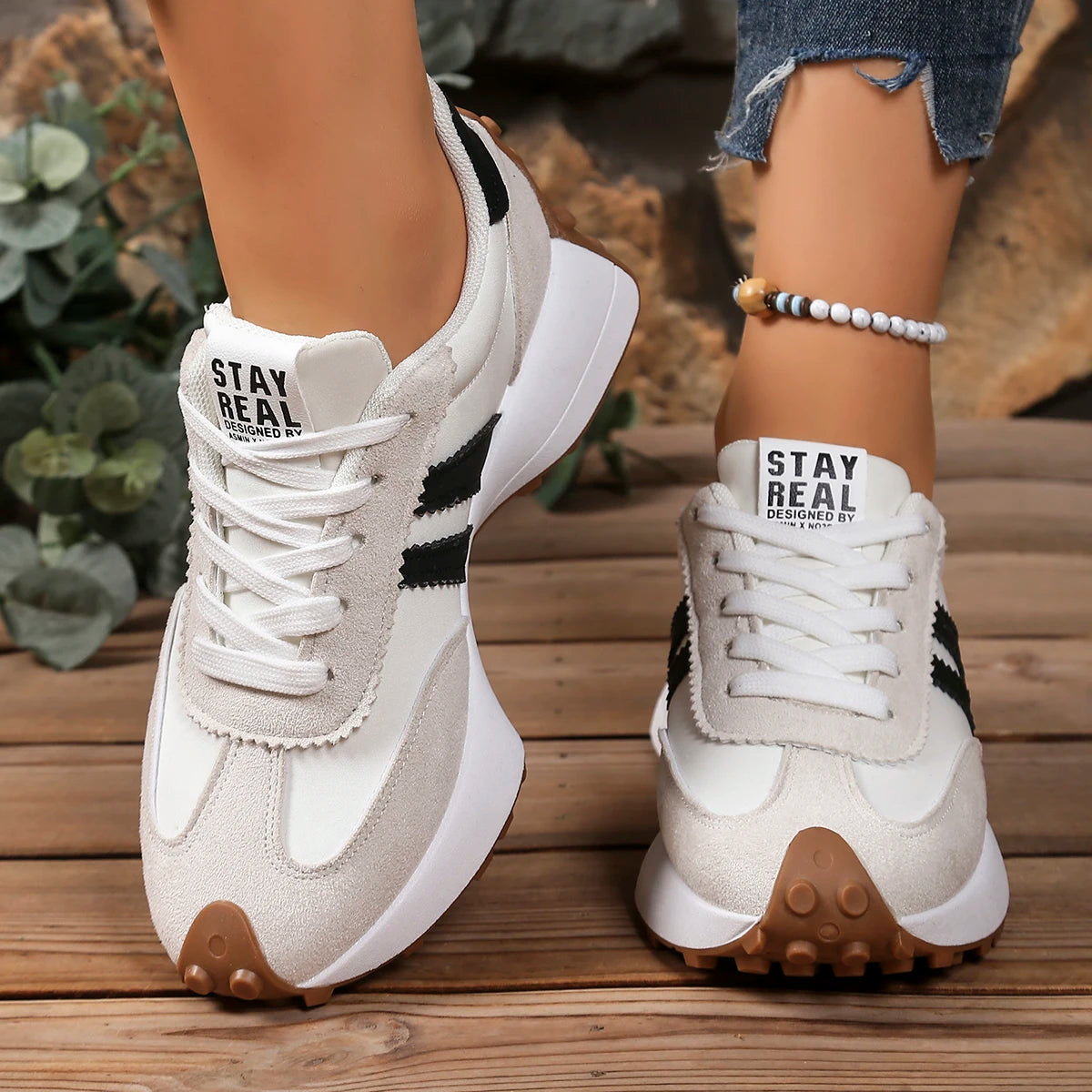 Damen Sneaker mit dicker Sohle – rutschfest, Schnürung, Frühling & Herbst