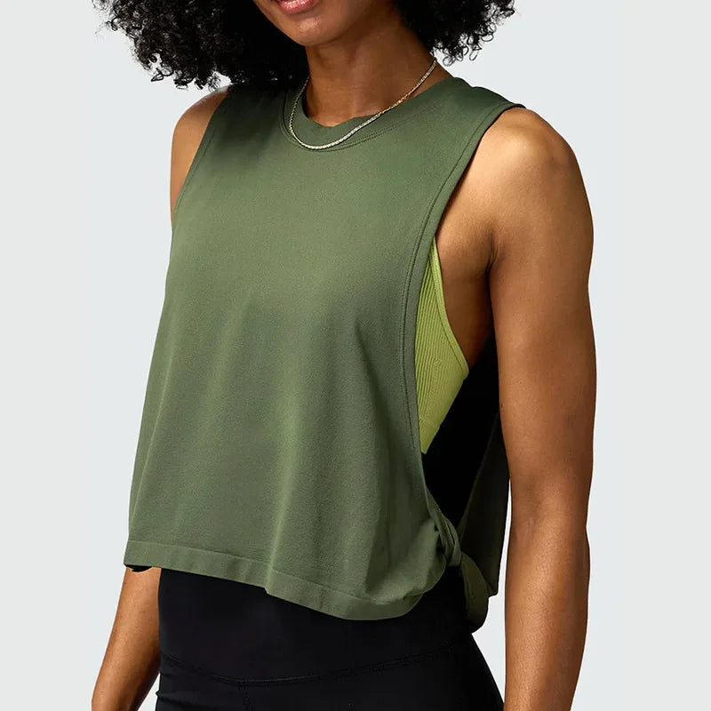 Ärmelloses Yoga Crop Top Damen – Mesh, schnelltrocknend, atmungsaktiv