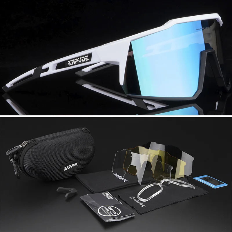 Fahrradbrille mit 4 Wechselgläsern – Polarisiert, UV400, Unisex, MTB & Rennrad, Laufen, Angeln, Autofahren (20 Farbsets)
