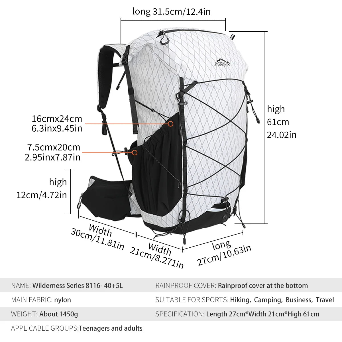 45L Trekkingrucksack mit Regencover – mit oder ohne 3L Wasserbehälter