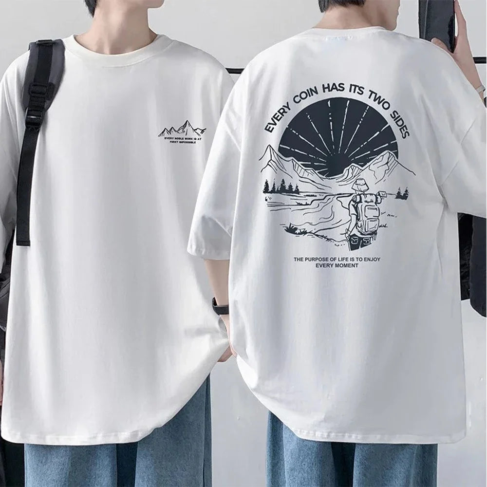Herren Oversized T-Shirt – 100% Baumwolle, Vorder- & Rückendruck | Casual Sommer Tee
