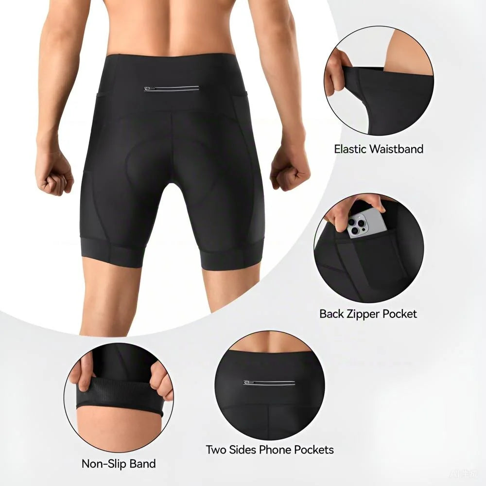 Herren Radshorts mit 3D-Pad – 3 Taschen, Schnelltrocknend, Rennrad & MTB