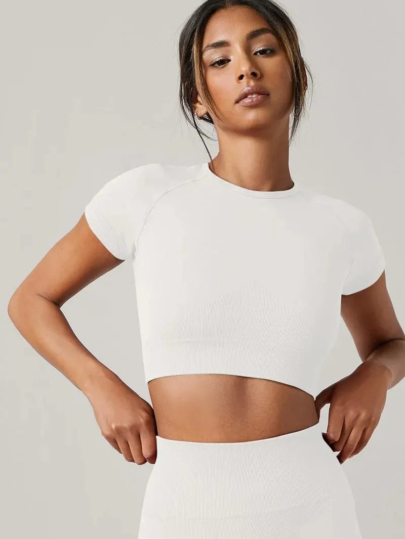 Nahtloses Kurzarm Yoga Top Damen – schnelltrocknend, atmungsaktiv
