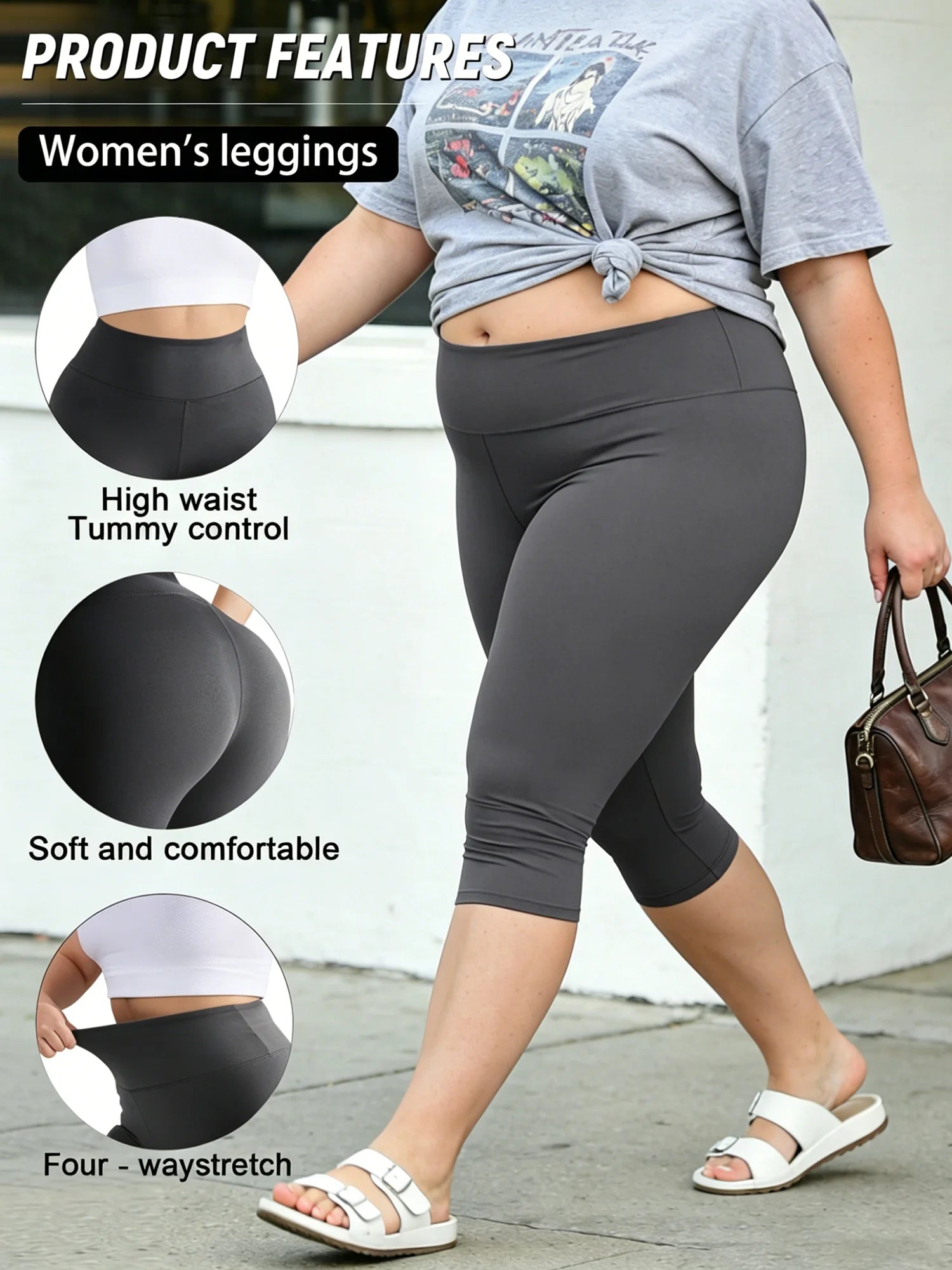Damen Plus Size Capri Leggings – High Waist, Tummy Control, Größen 0XL–5X