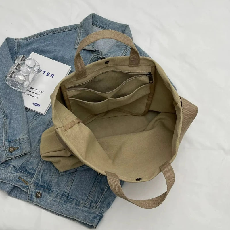 Damen Canvas Tote Bag – Retro-Style, Großes Fassungsvermögen