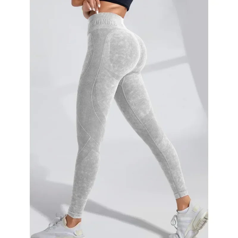 Damen Nahtlose Yoga Leggings – High Waist, Hip Lifting, Sand-Washed