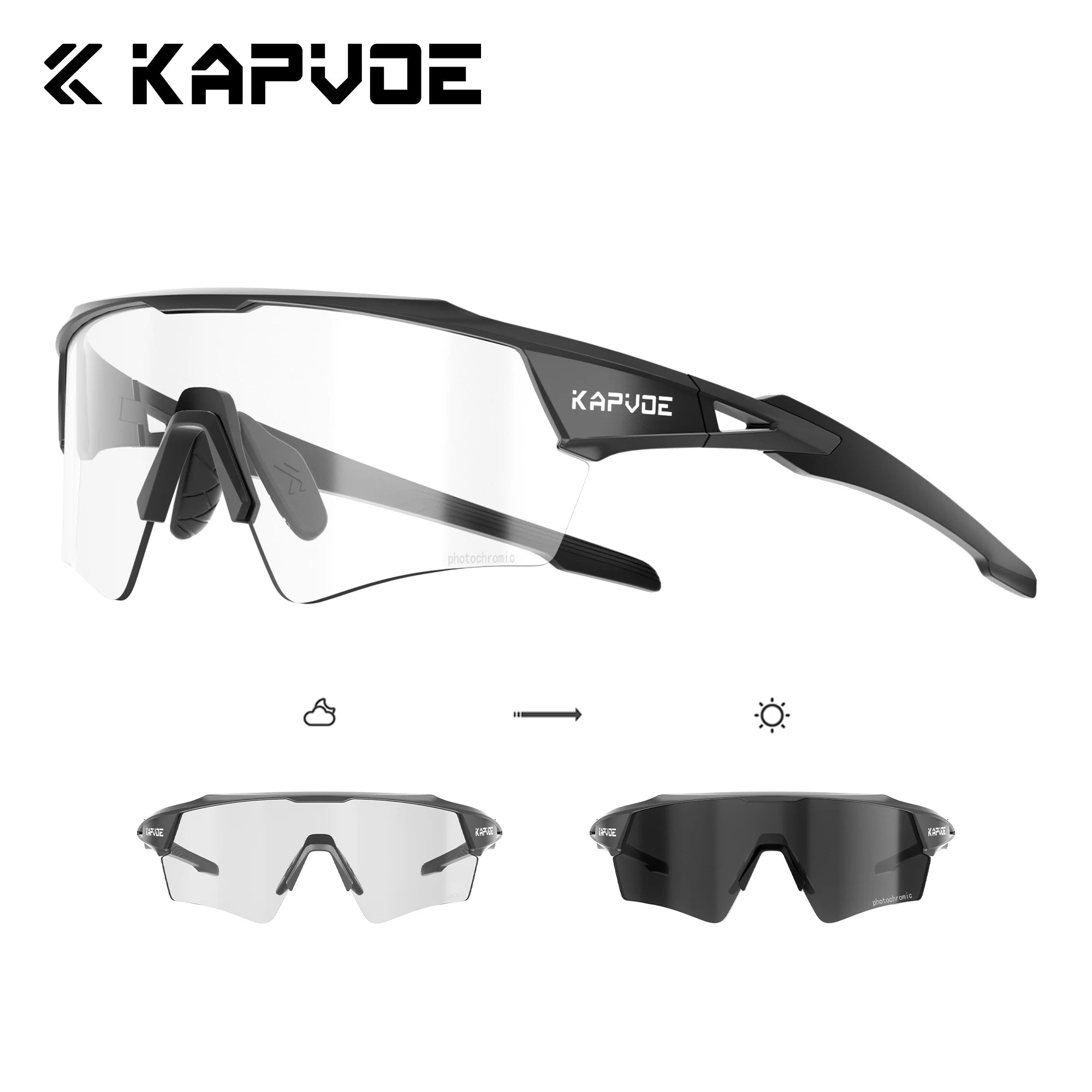 Kapvoe Photochromic Cycling Sunglasses for Men & Women – UV400 MTB Road Bike Eyewear, CE Certified