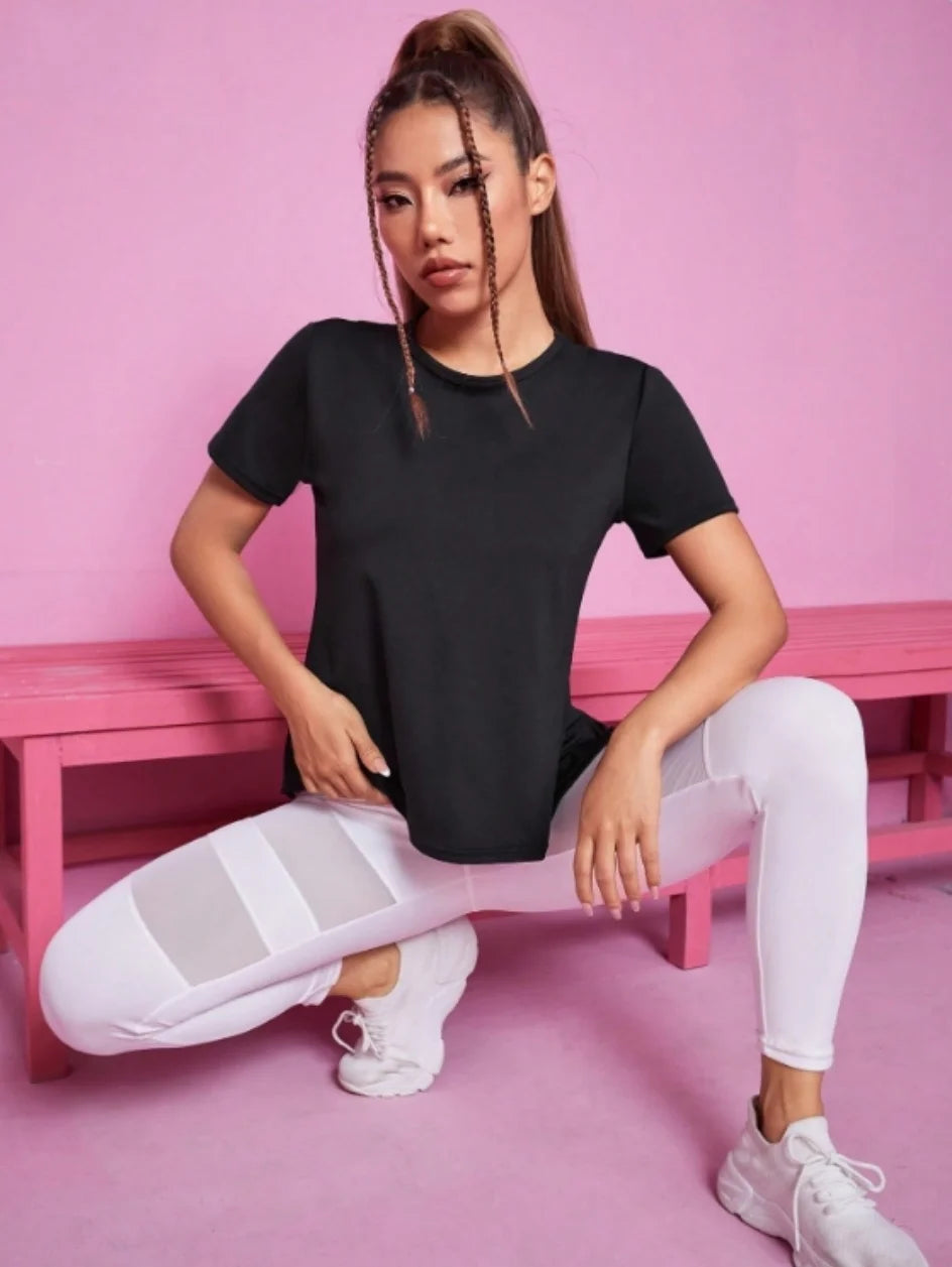 Yoga Outfit Damen – Lockeres Sport-T-Shirt mit Mesh-Rücken, atmungsaktiv & schnelltrocknend