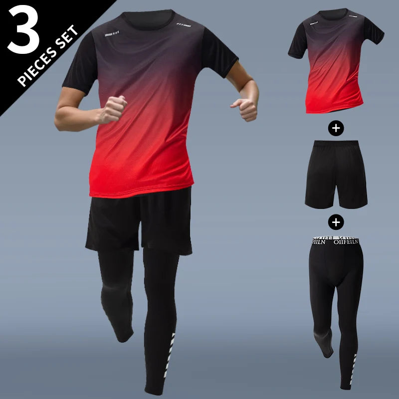 3-teiliges Herren Sportset – Kurzarm, Shorts & Hose | Farbverlauf, schnelltrocknend, UV-Schutz | S–XXL