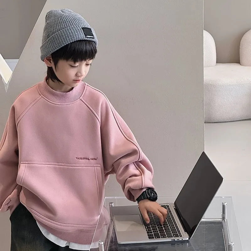 Jungen Fleece-Sweatshirt | Rundhals, Korean Style, Winter, 100–160 cm