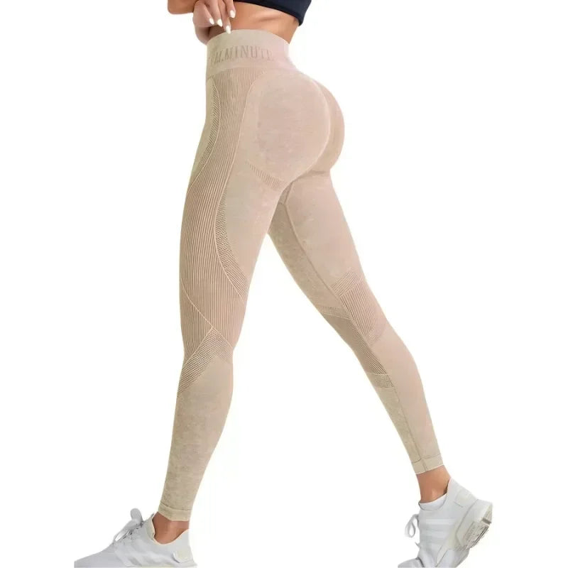 Damen Nahtlose Yoga Leggings – High Waist, Hip Lifting, Sand-Washed