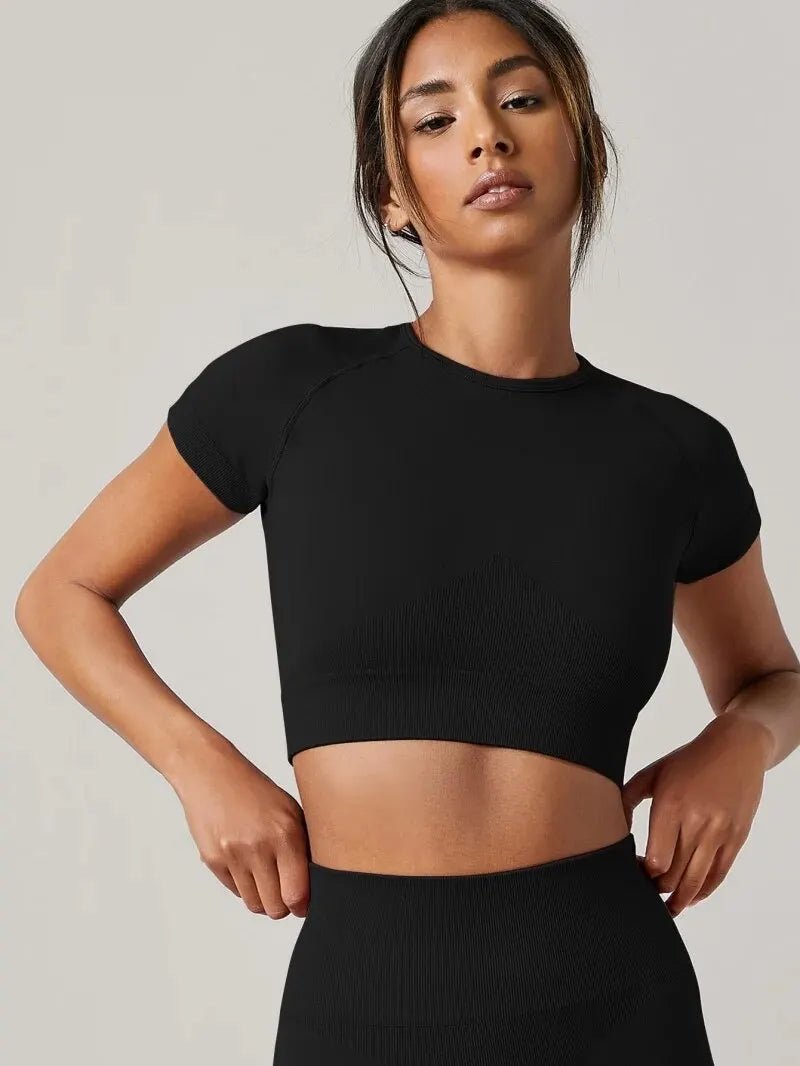 Nahtloses Kurzarm Yoga Top Damen – schnelltrocknend, atmungsaktiv