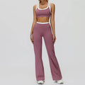 Damen Yoga Set 2-teilig – Sport-BH & Shorts / Schlaghose / Tankrock aus Nylon-Elasthan