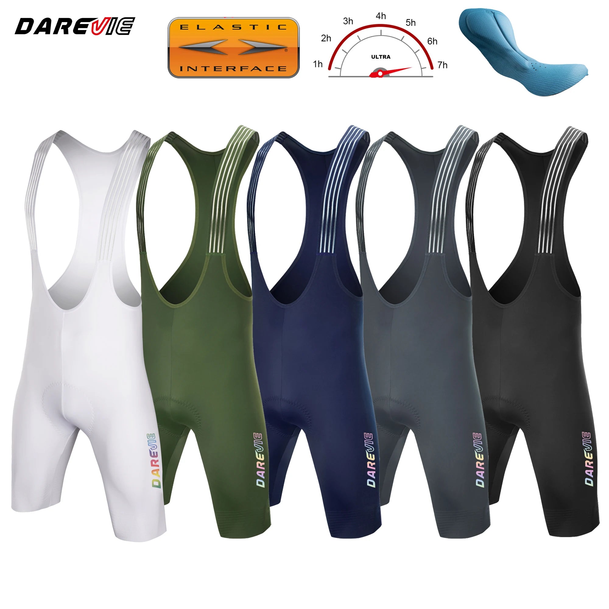 DAREVIE Cycling Bib Shorts Seamless 4.0 – Herren Trägerhose mit Italian Elastic Interface Pad & Diamond Leg Gripper