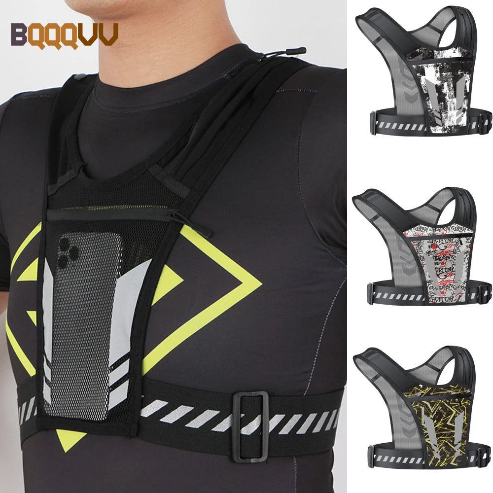 Reflektionsweste mit Handytasche & Schlüsselfach | Verstellbar für Damen & Herren – Laufen, Joggen, Gym