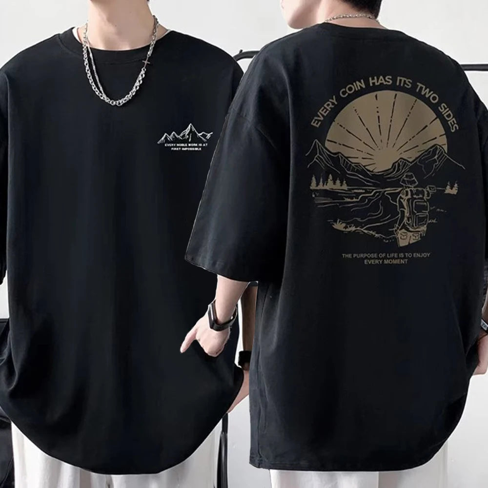 Herren Oversized T-Shirt – 100% Baumwolle, Vorder- & Rückendruck | Casual Sommer Tee