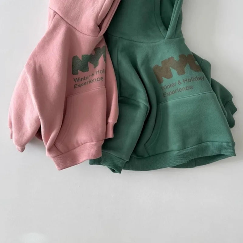 Kinder Fleece-Hoodie 2025 | Langarm, Buchstaben-Print, Warm, Herbst/Winter, 73–120 cm