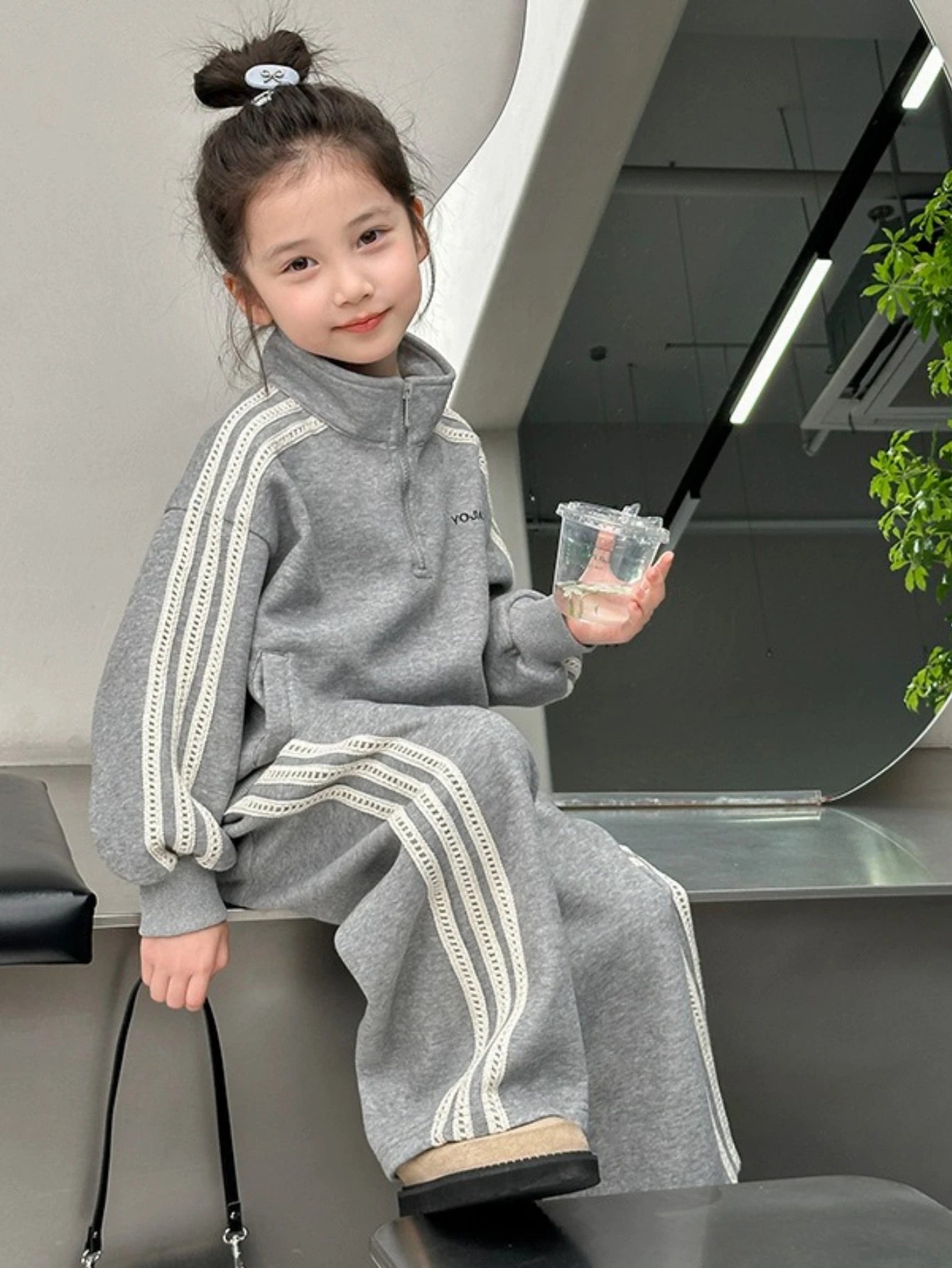 Kinder 2-teiliges Trainingsset – Gestreifter Half-Zip Hoodie & Jogger, Unisex 3–10 Jahre