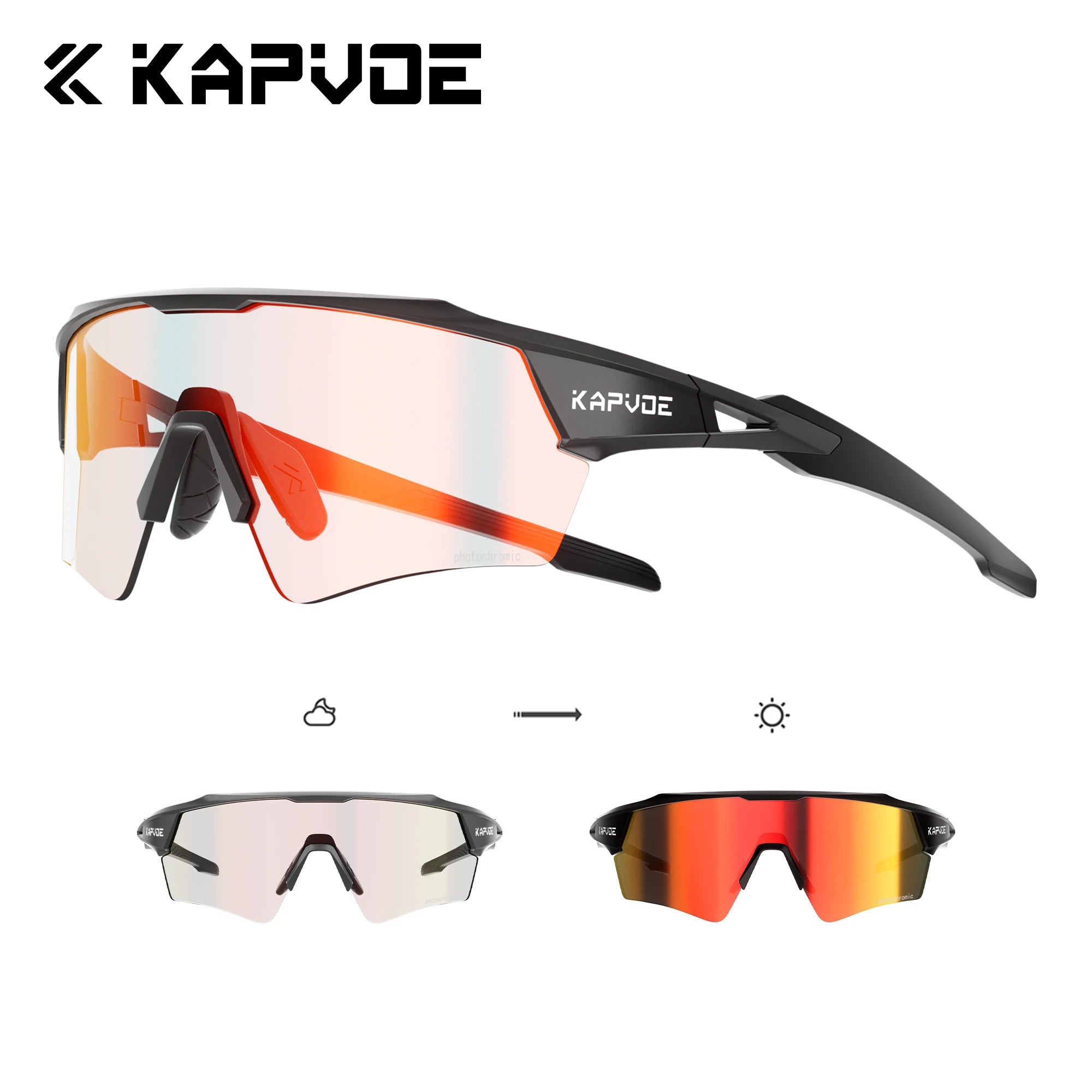 Kapvoe Photochromic Cycling Sunglasses for Men & Women – UV400 MTB Road Bike Eyewear, CE Certified