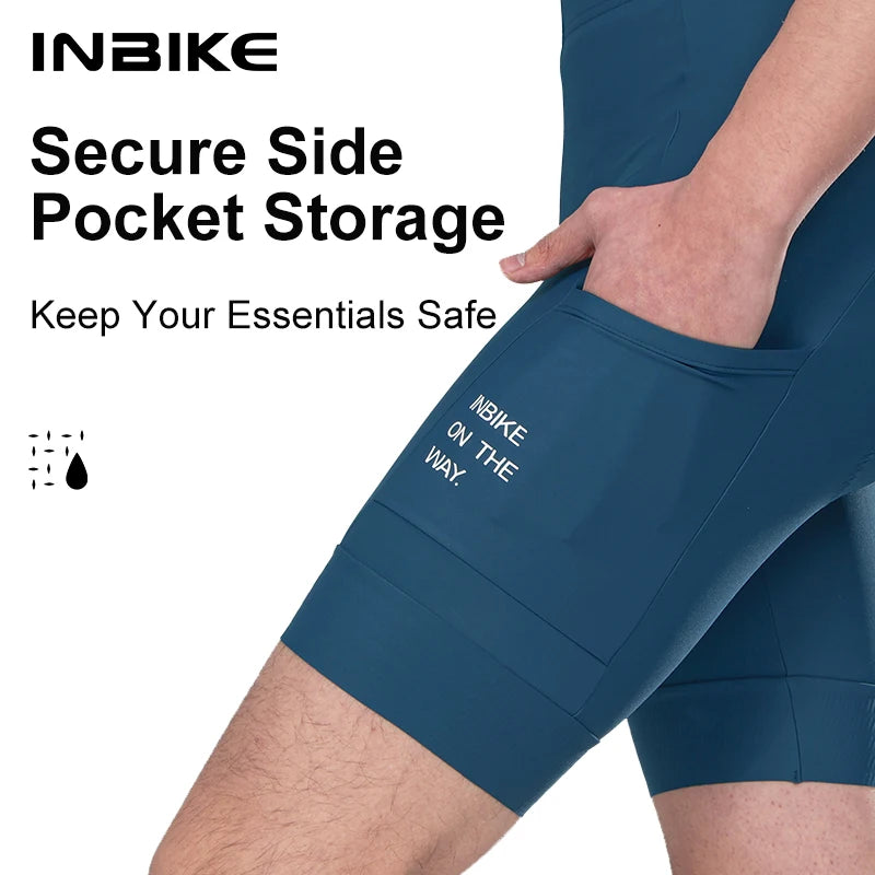 INBIKE Herren Fahrrad-Trägerhose – Gepolstert, atmungsaktiv, mit Taschen