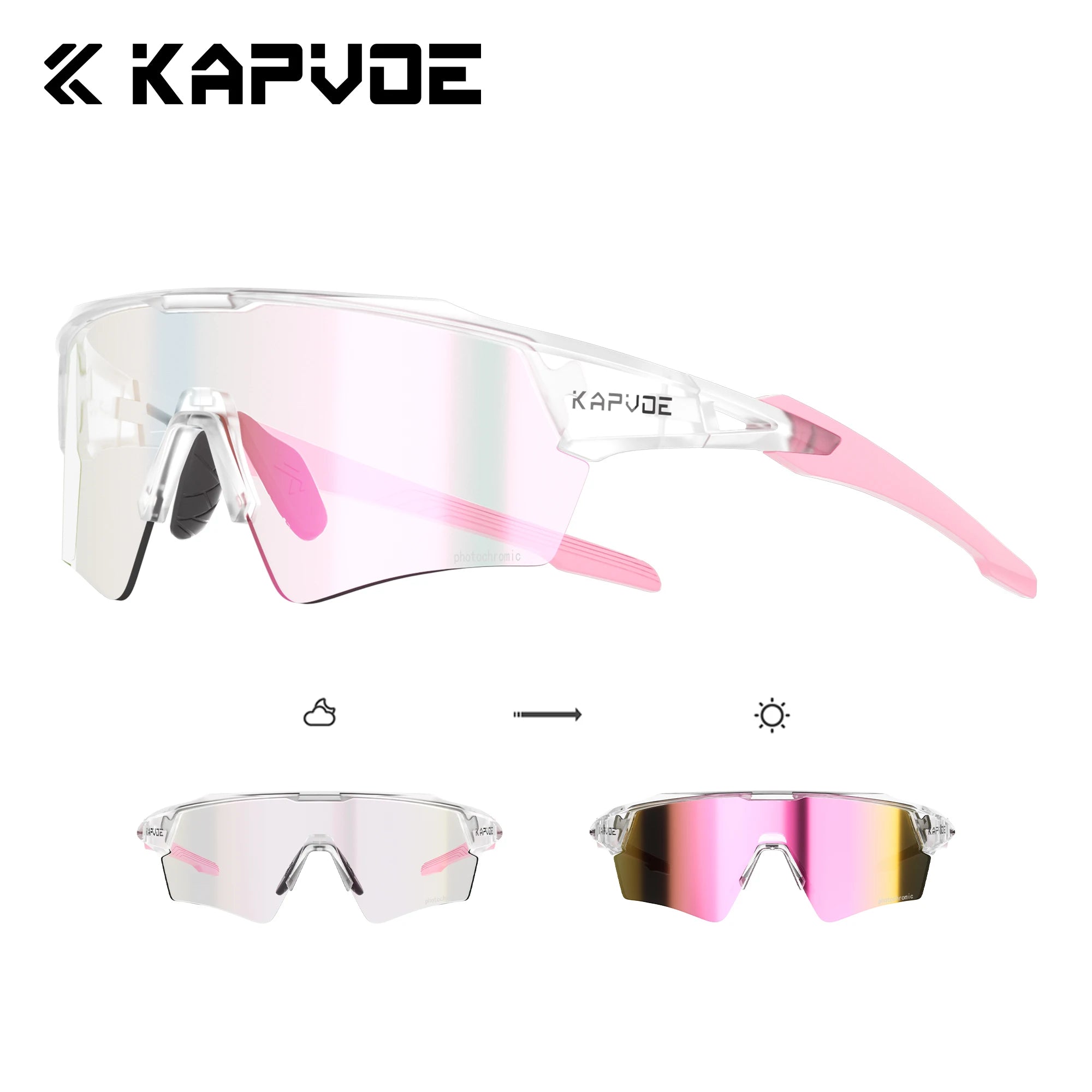 Kapvoe Photochromic Cycling Sunglasses for Men & Women – UV400 MTB Road Bike Eyewear, CE Certified