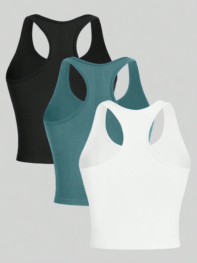 Damen 3-teiliges Yoga-Set – Nahtlos, Atmungsaktiv & Schnelltrocknend | Crop Top, Sport-BH & Leggings