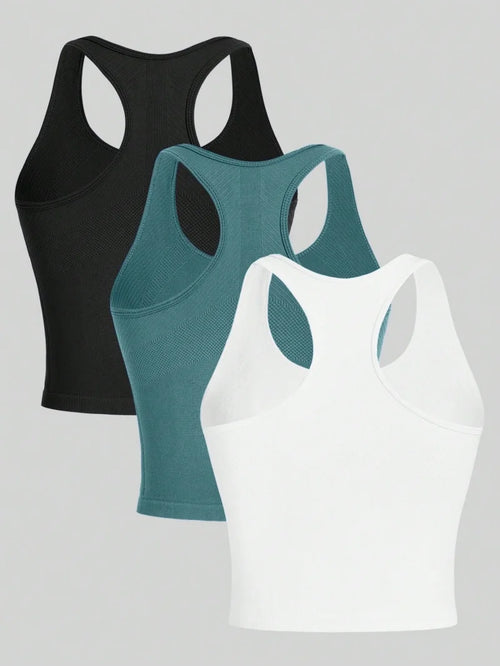 Damen 3-teiliges Yoga-Set – Nahtlos, Atmungsaktiv & Schnelltrocknend | Crop Top, Sport-BH & Leggings