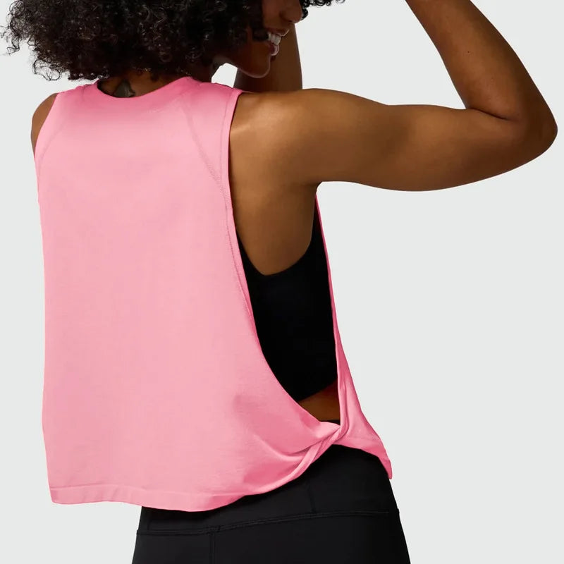 Ärmelloses Yoga Crop Top Damen – Mesh, schnelltrocknend, atmungsaktiv