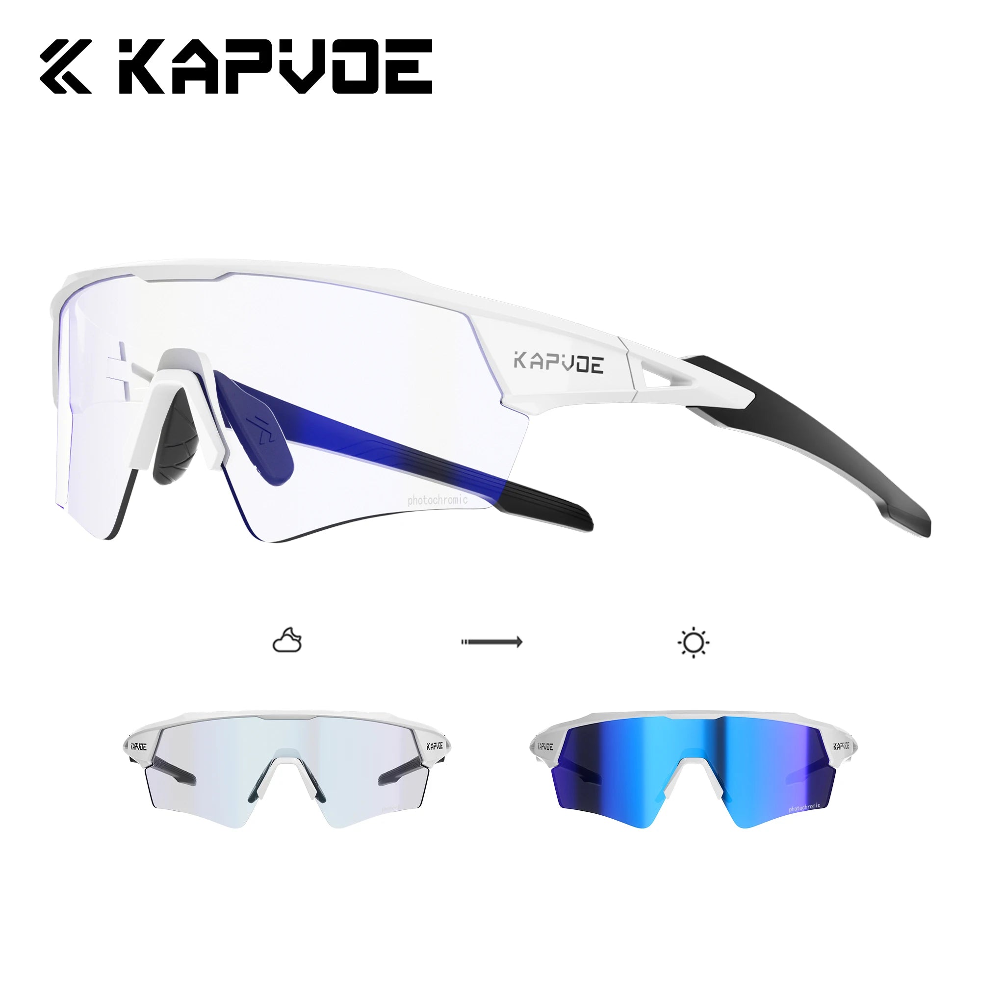Kapvoe Photochromic Cycling Sunglasses for Men & Women – UV400 MTB Road Bike Eyewear, CE Certified