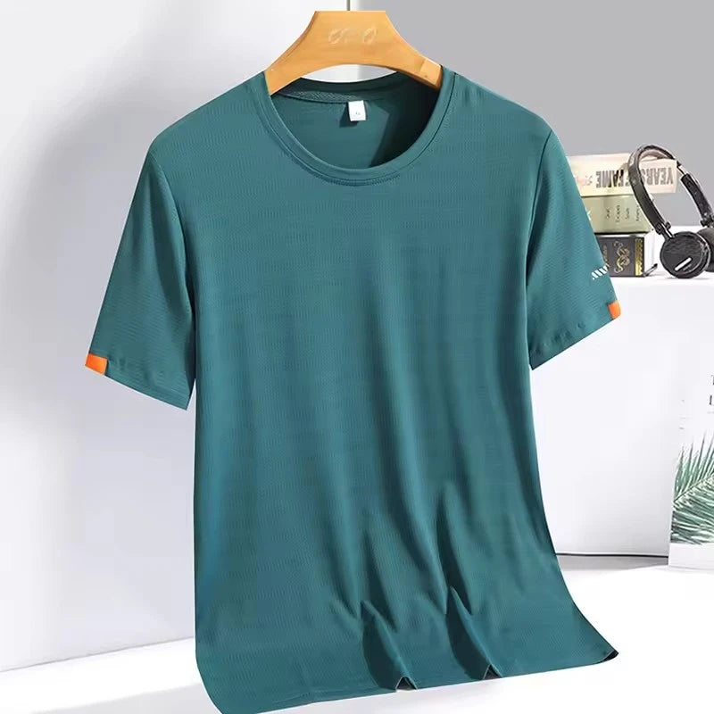 Men's Summer Sports Breathable T-shirt New Fashion Round Neck Simple Running Fitness Suit Thin Oversized Quick Drying Tee Shirts