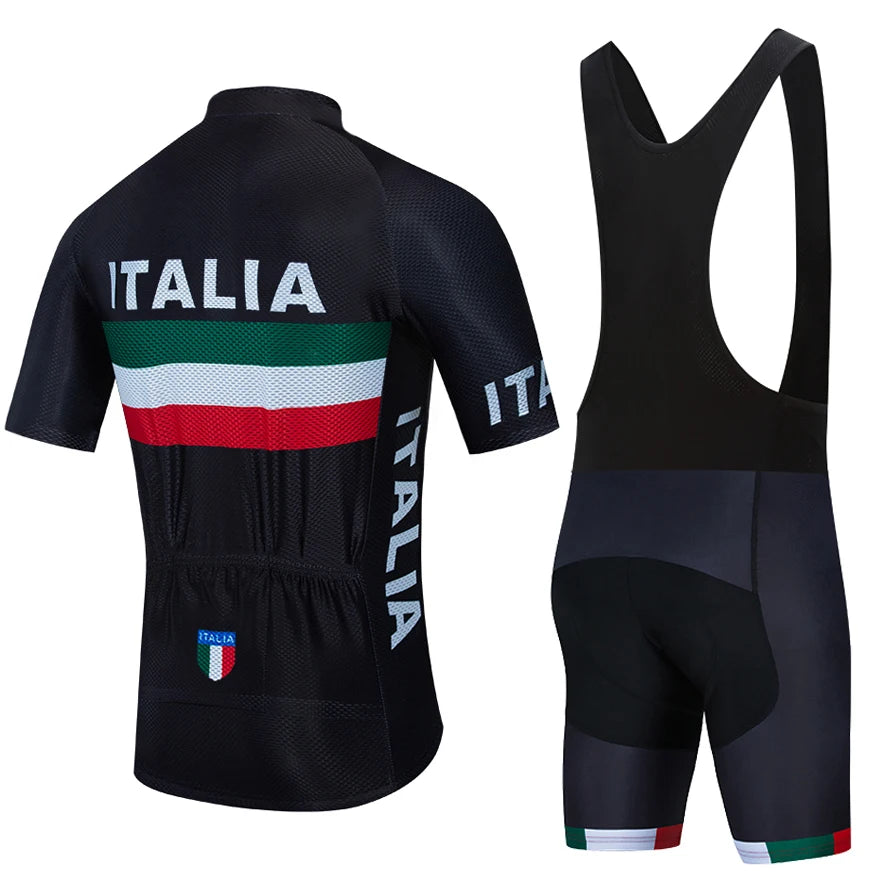 ITALIA Team Radtrikot Set 2025 – Schwarz | Kurzarm Trikot & Shorts mit Gel-Pad | Herren & Damen | Schnelltrocknend