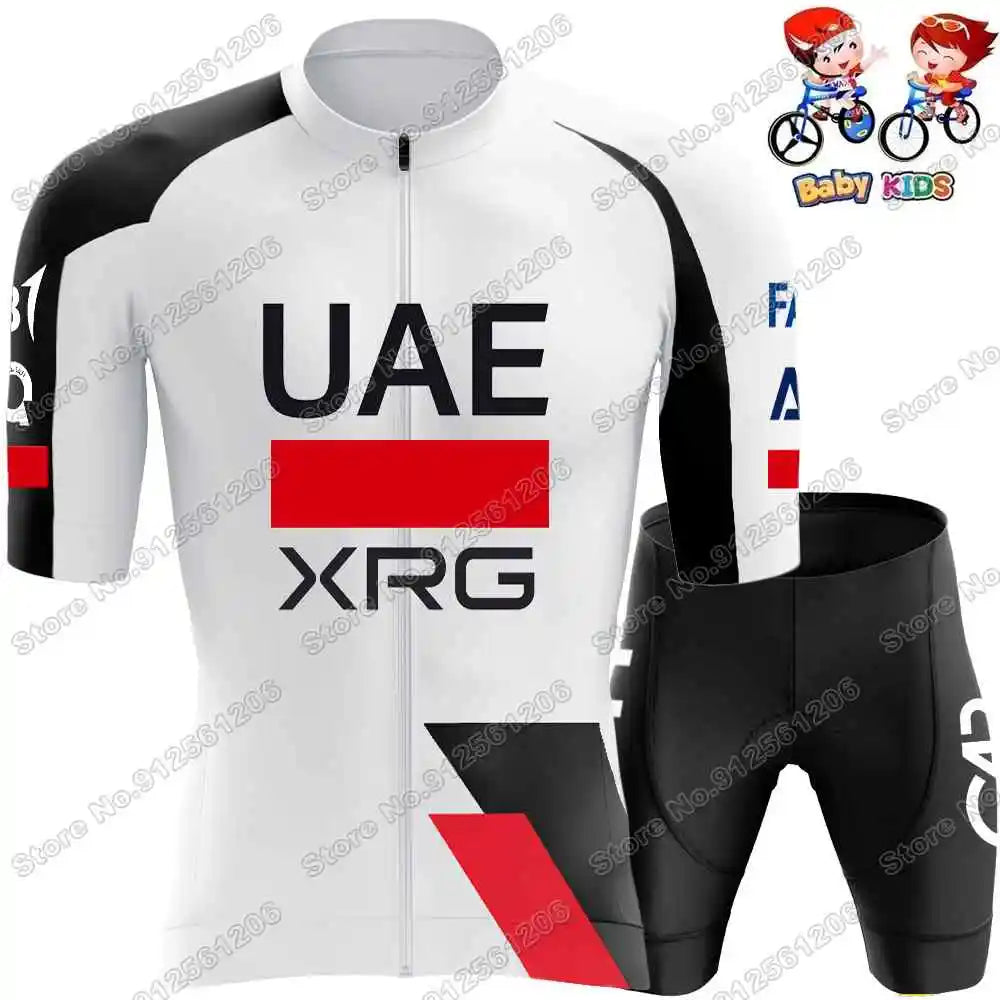 Kinder Radtrikot-Set UAE Team 2026 – Tadej Pogačar Design, Kurzarm, Gel-Polster, Größen XS–4XL