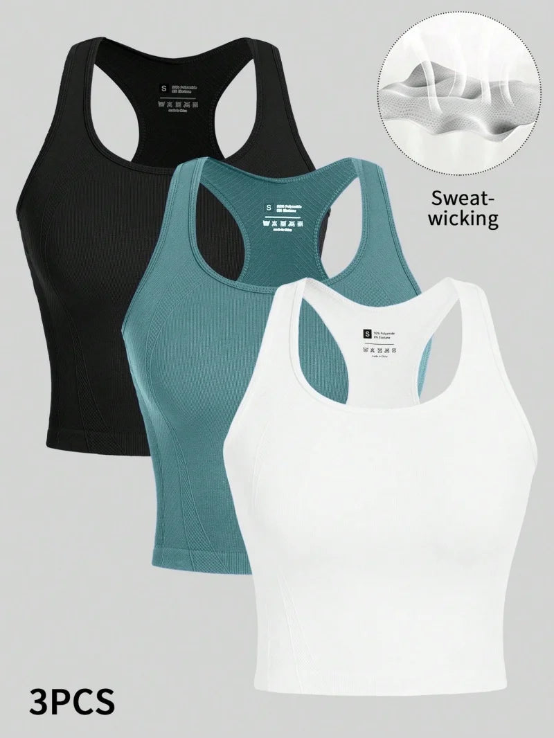 Damen 3-teiliges Yoga-Set – Nahtlos, Atmungsaktiv & Schnelltrocknend | Crop Top, Sport-BH & Leggings
