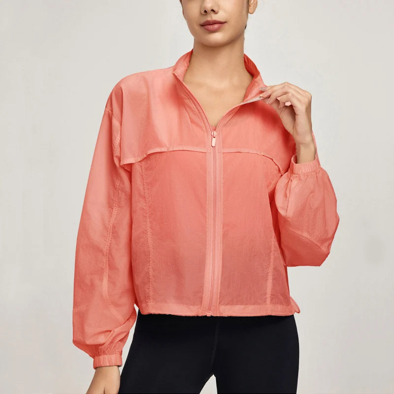 VITALINOVO Damen Leichte Zip-Up Sportjacke – Stehkragen, Windabweisend, UPF 50+ Sonnenschutz, Laufen & Wandern (S–XL, 4 Farben)