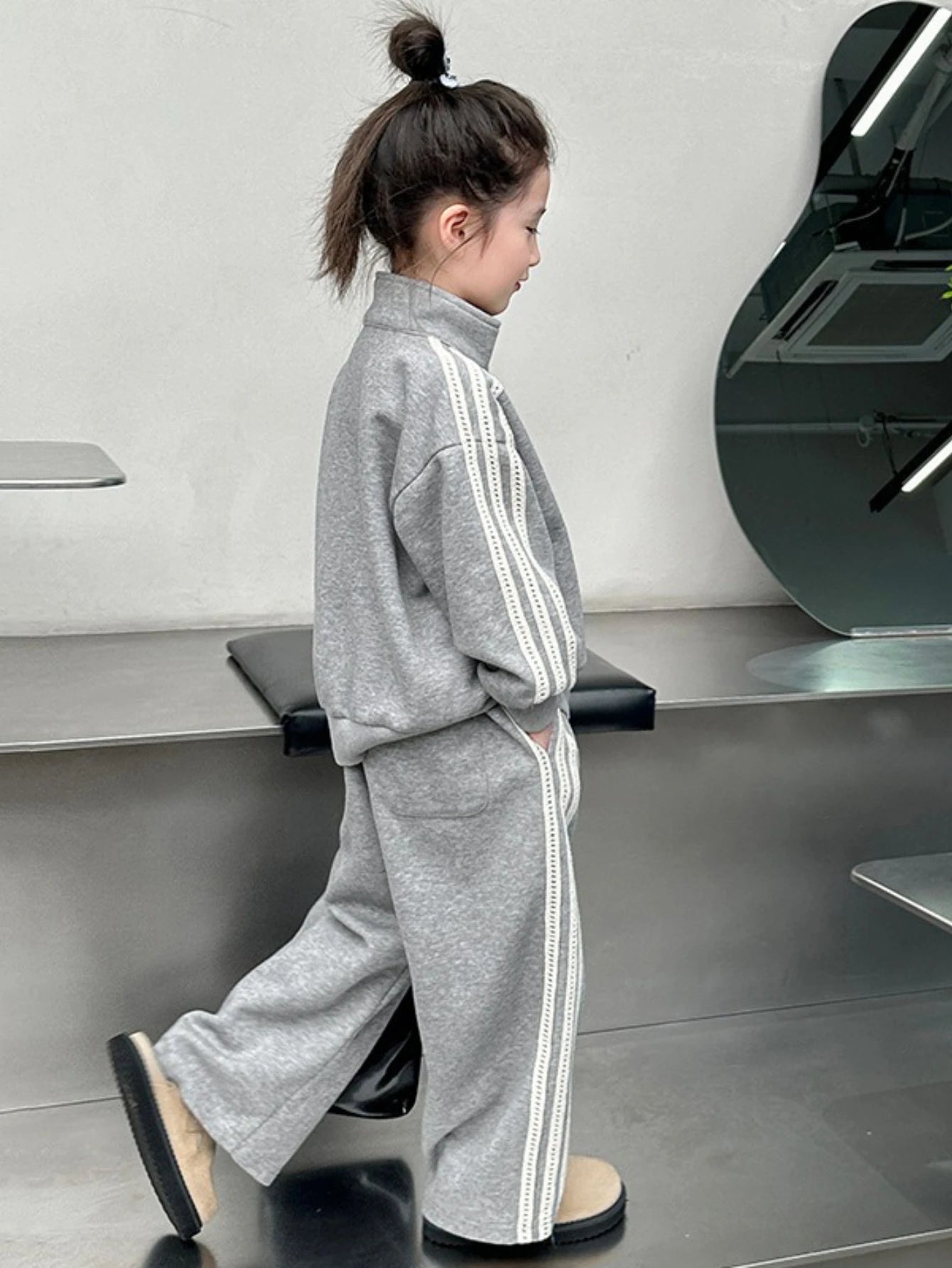 Kinder 2-teiliges Trainingsset – Gestreifter Half-Zip Hoodie & Jogger, Unisex 3–10 Jahre