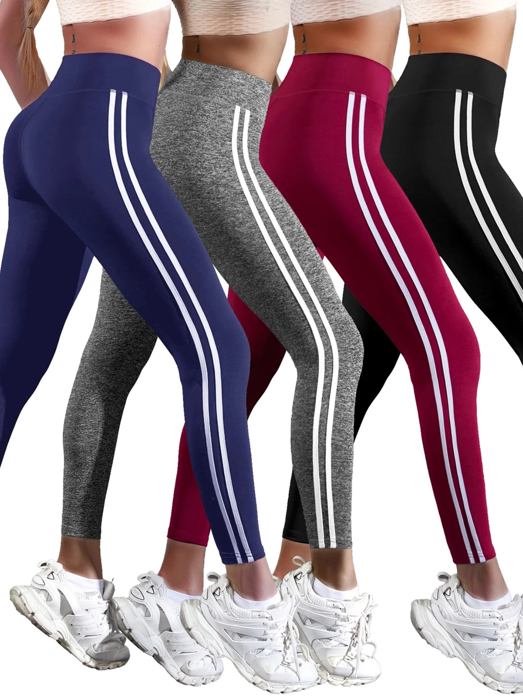 Damen Sport-Leggings | Hochbund, Seitenstreifen, 4-Way-Stretch
