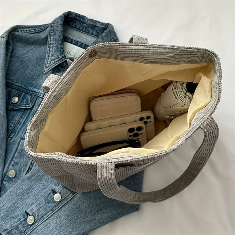 Damen Cord Tote Bag – Großes Fassungsvermögen, Casual Fashion Handtasche