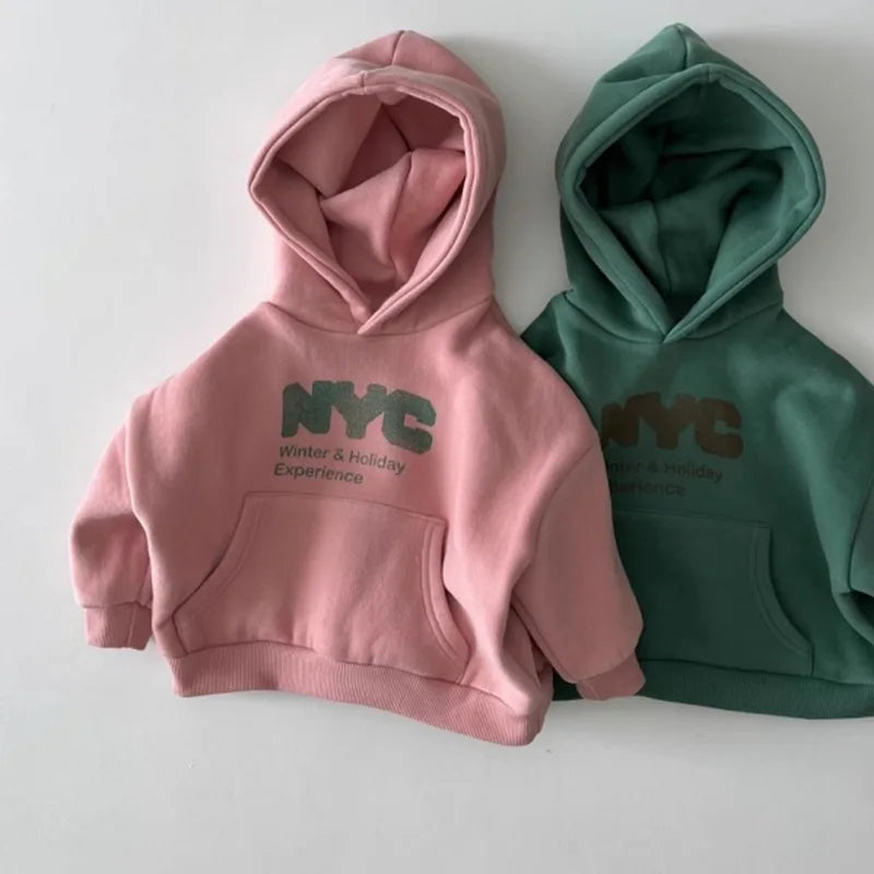 Kinder Fleece-Hoodie 2025 | Langarm, Buchstaben-Print, Warm, Herbst/Winter, 73–120 cm