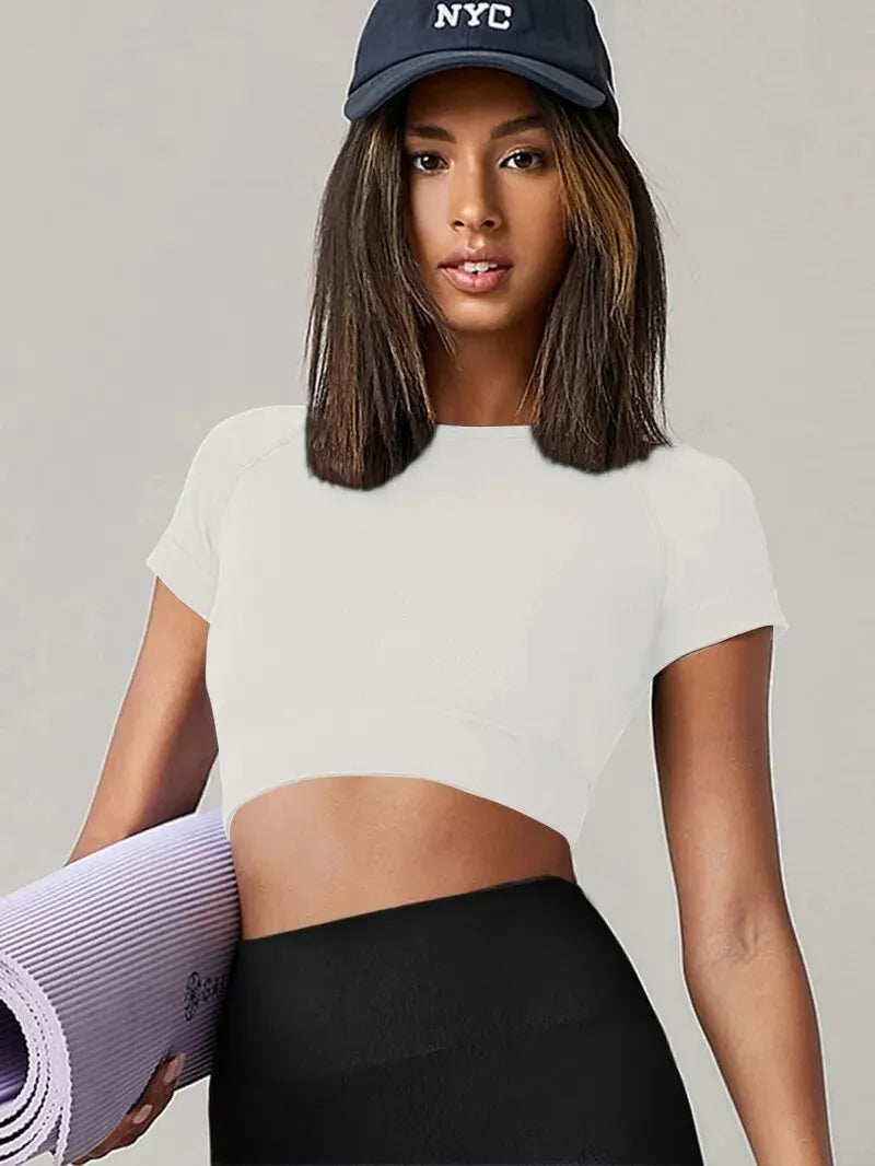 Nahtloses Kurzarm Yoga Top Damen – schnelltrocknend, atmungsaktiv